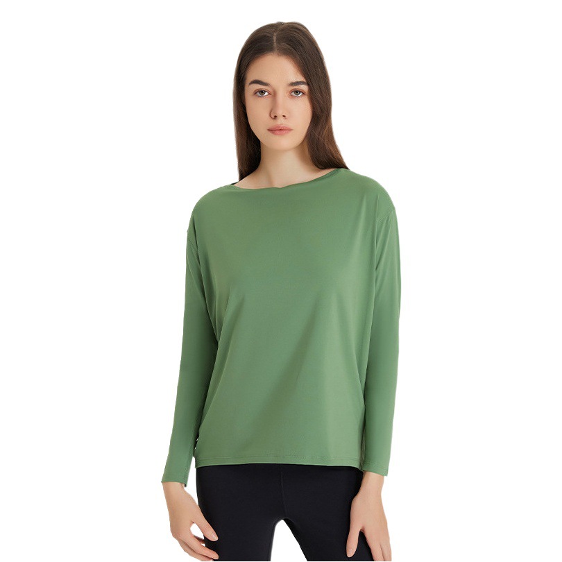 New Brushed Nude Skin-Friendly Loose Sports Long-Sleeved Women's Quick-Drying Running Fitness Yoga Clothing Top Ds010