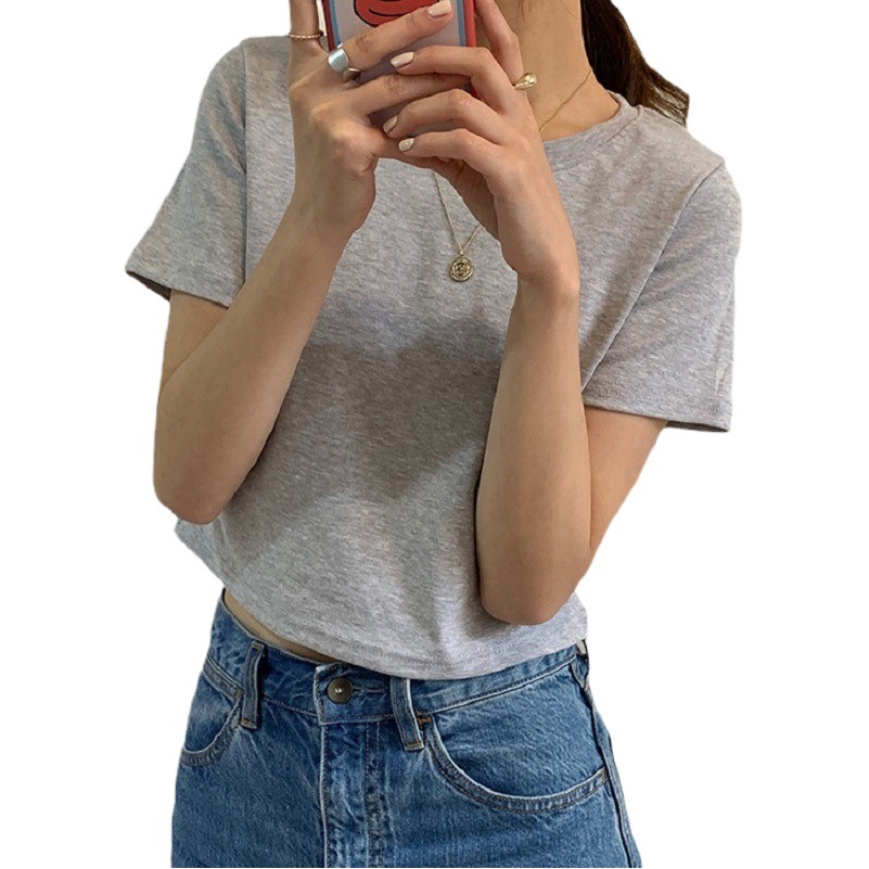 Candy color short round neck short sleeve t-shirt women's summer Korean style loose women's clothes foreign trade women's tops wholesale