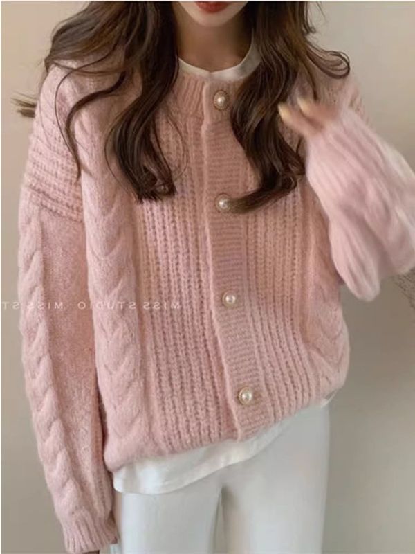 Japanese sweater cardigan women's outer wear spring and autumn 2024 New Korean style loose lazy style retro twist knitted coat