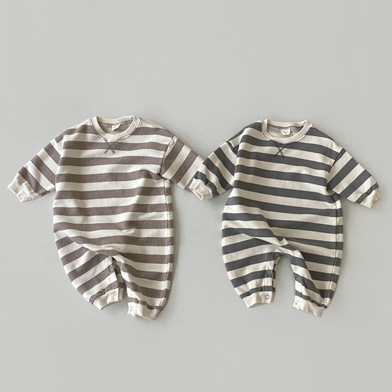 Korean-style Ins Children's Wear Baby Spring and Autumn Cotton Comfortable Striped Sweatshirt Jumpsuit Baby Long Climbing Clothes