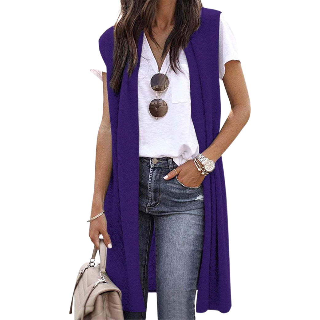 European and American 2023 Cross-border Amazon New Shoulder Cardigan eBay Fashion Trend Long Sleeveless Vest for Women