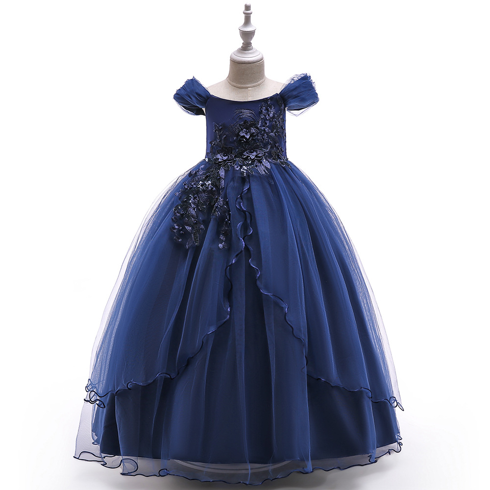 Picture of Children's Wedding Dress Dress Children's Sling Off-Shoulder Mesh Piano Performance Dress Host Long Dress