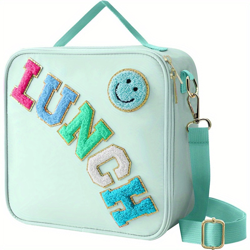 Picture of Cross-border Embroidered Letter Smiley Outdoor Portable Insulated Aluminum Lunch Bag Portable picnic bag