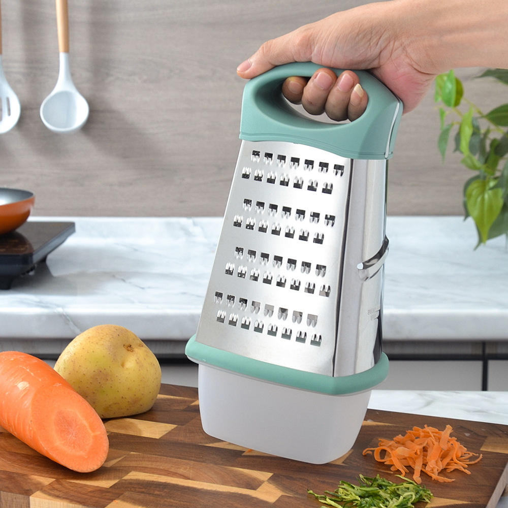 Picture of Stainless Steel Vegetable Grater Arc Four-sided Planer with Box Planer Kitchen Gadget Filer Potato Slicer