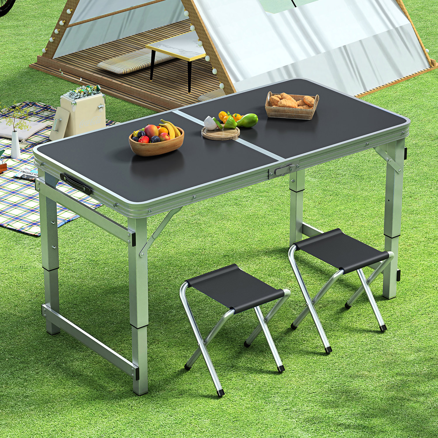 Picture of Outdoor Table Portable Aluminum Alloy Foldable Dining Table Folding Table and Chair Picnic Small Table Stall Table Round Square Tube Table