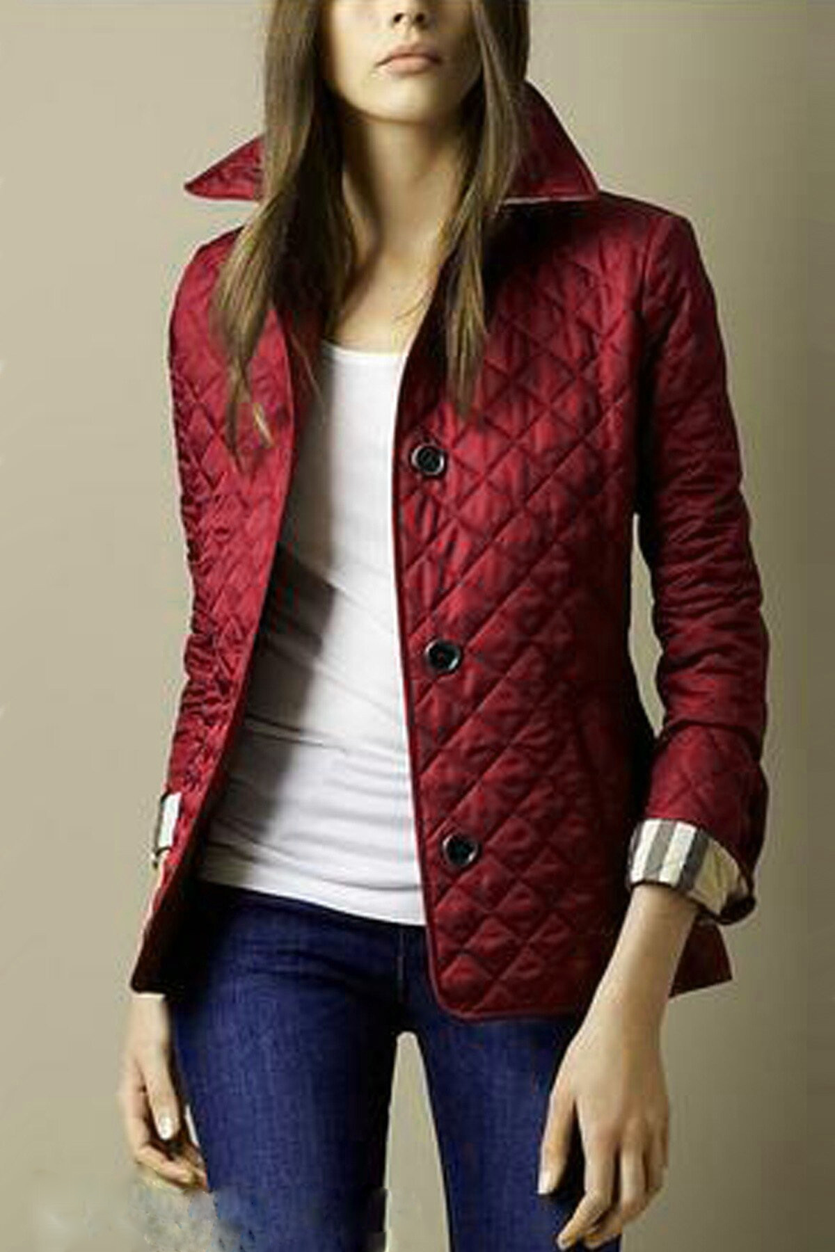 Picture of Wish popular AliExpress European and American fashion temperament lapel single-breasted slim-fit warm spinning cotton-padded jacket in stock
