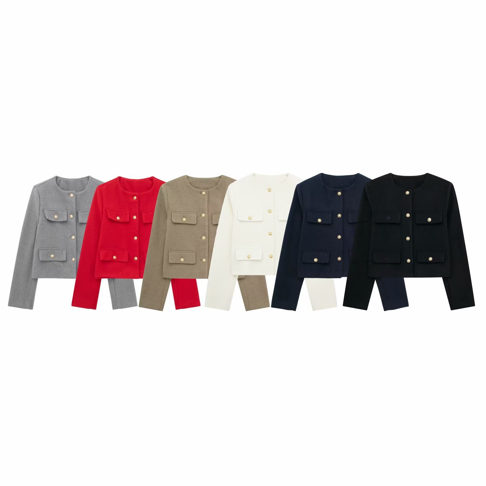 Foreign Trade Wholesale Autum New European and American Style Flip-Up Round Neck Short Jacket 3046278