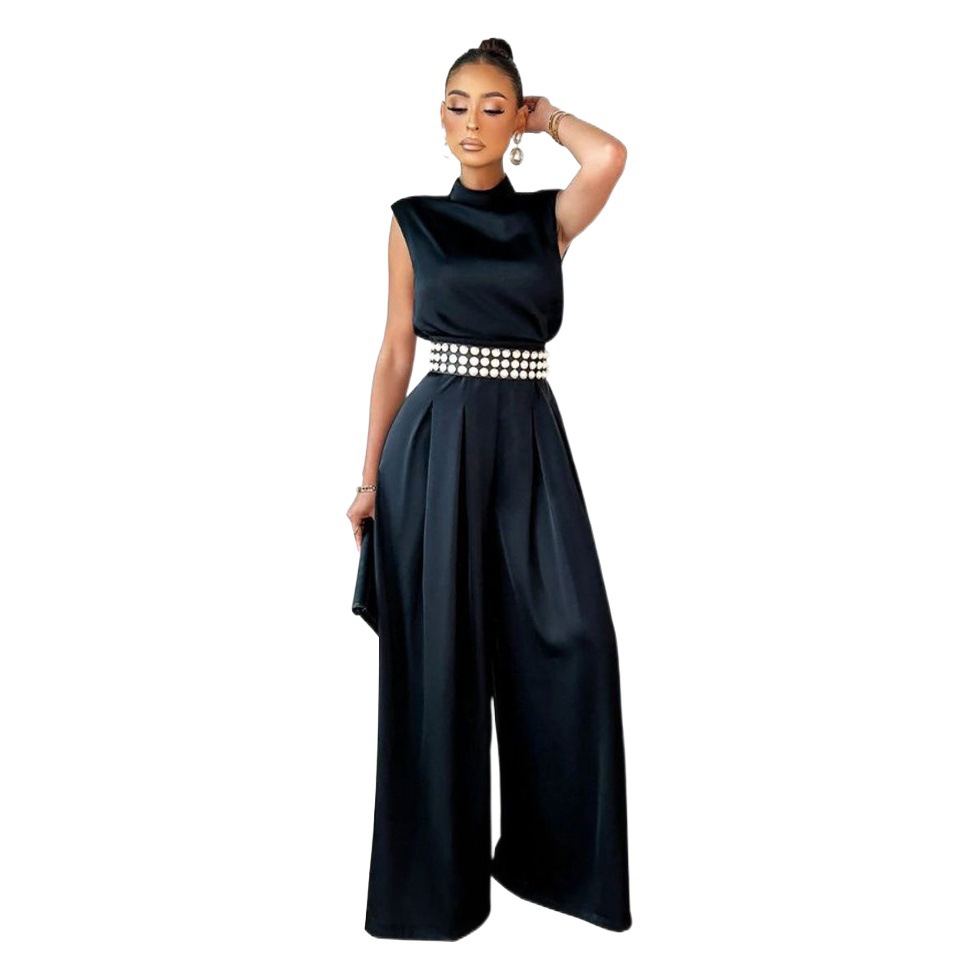 Picture of K10190 AliExpress European and American Women's 2022 New Fashion Wide Leg Pants Solid Color High Neck Sleeveless Waisted Pants
