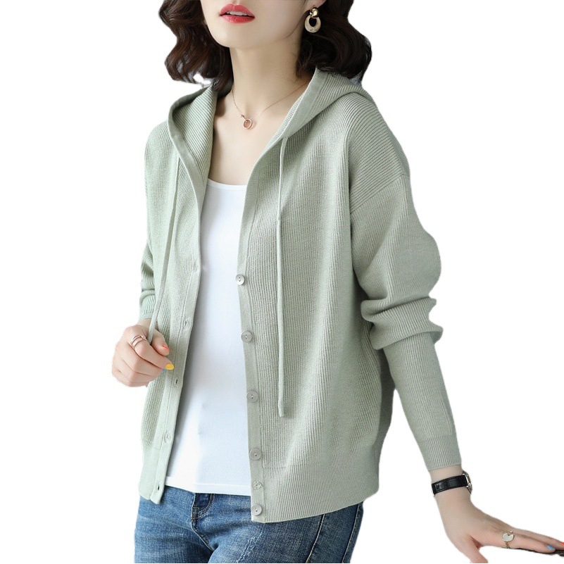 Knitted cardigan early spring and autumn 2024 new February and August short loose outerwear hooded ladies sweater coat