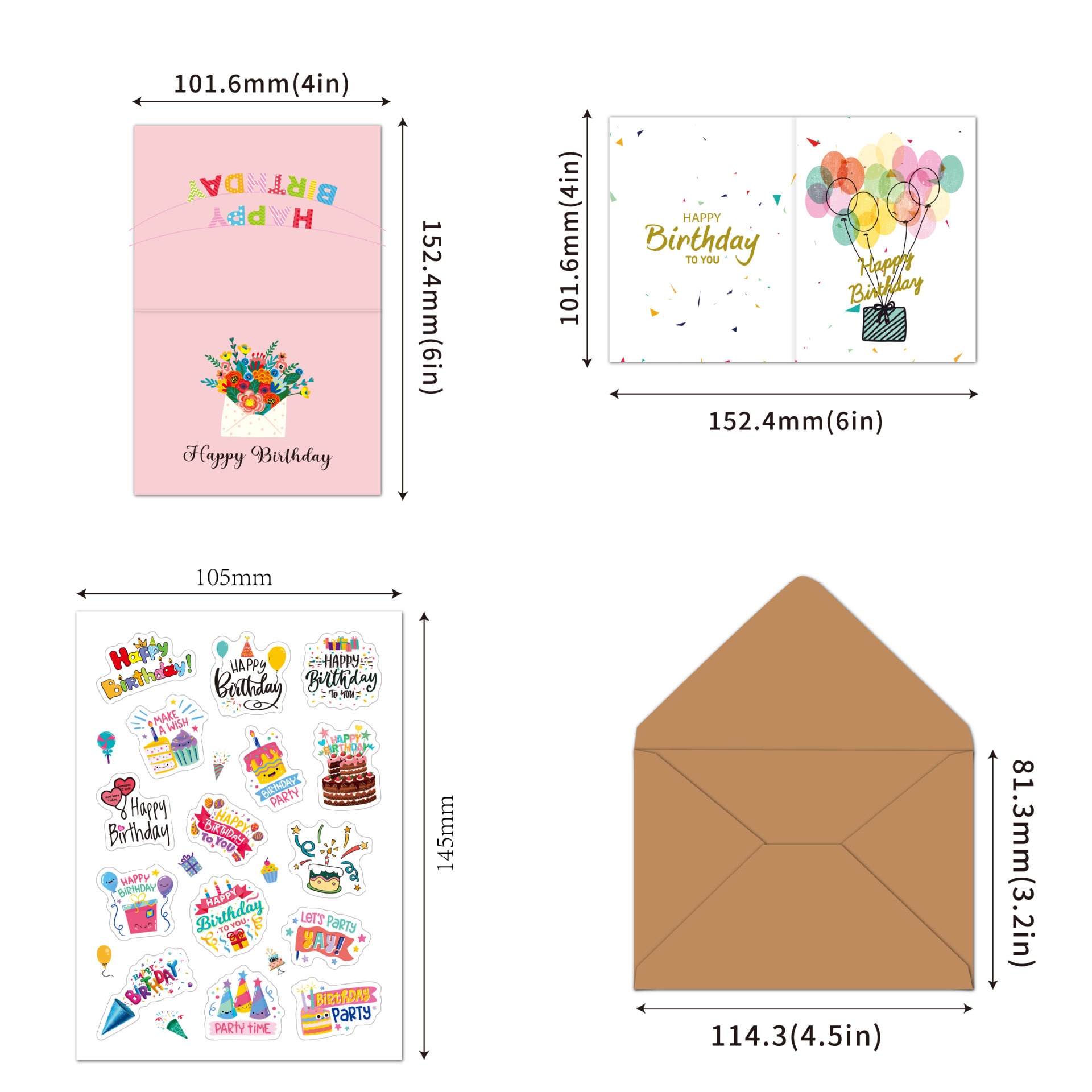 Picture of Cross-border Happy Birthday Card Instagram Children's DIY Combination Set with Envelope Handwritten Small Blessing Birthday Greeting Card