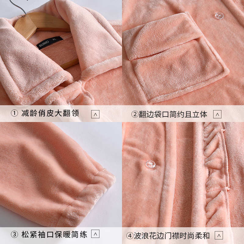 Picture of Women's nightgown fleece-lined thickened long-sleeved sweet small lapel nightdress autumn and winter flannel pajamas home wear