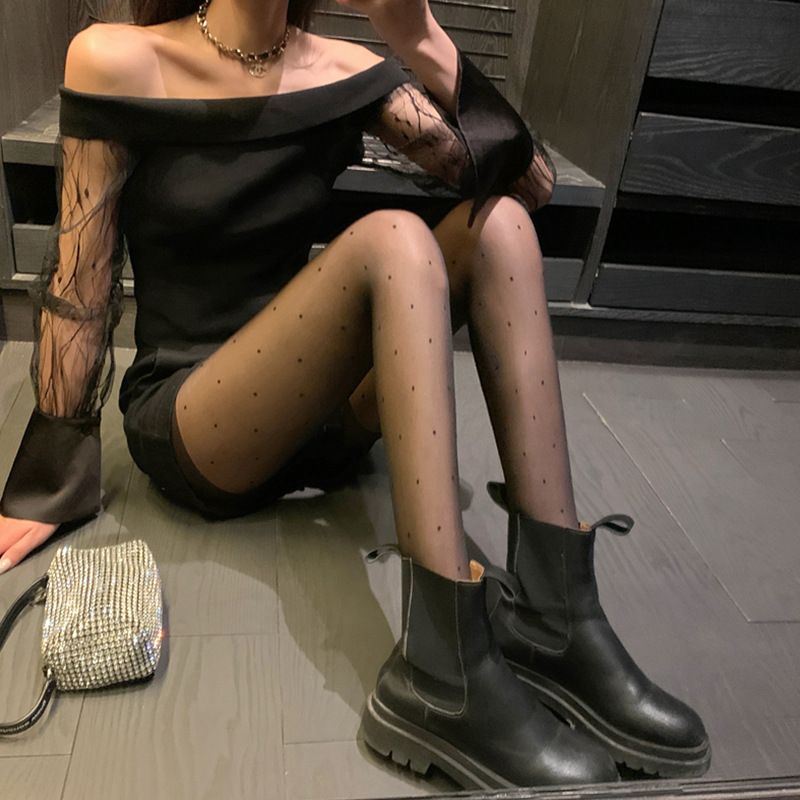 Hot Girls Black Silk Base Socks Polka Dot Pantyhose JK Stewardess Thin Anti-hook Silk Sexy Stockings Spring and Autumn
