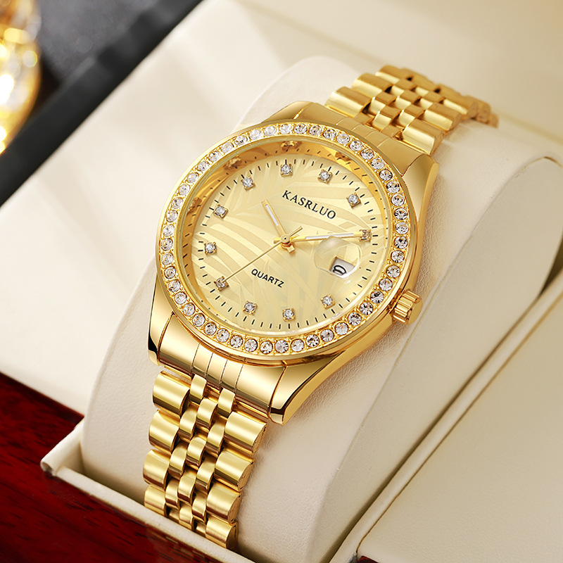 Picture of Watch for Men with Diamond Inlay, Couple's Steel Band, Calendar, Student, Adult, Fully Automatic Quartz Watch, Metal Scale, Large Dial