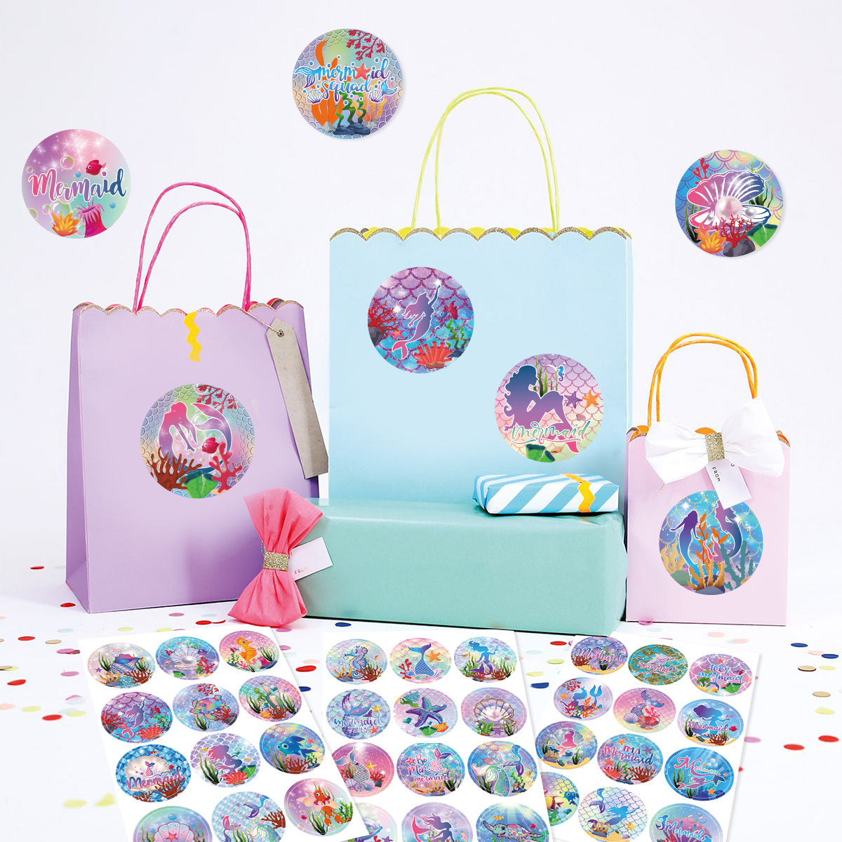 Picture of Mermaid theme birthday party decoration stickers children's birthday gift decoration adhesive stickers sealing stickers