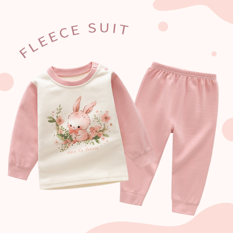 Picture of Children's autumn and winter Shu velvet Korean style clothing autumn clothes long pants boneless baby underwear home suit two pieces in stock