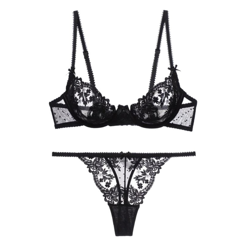 French Style Sexy Underwear Ultra-thin Perspective Pure Desire Flower Lace Underwear Set Large Chest Small Anti-sagging Bra