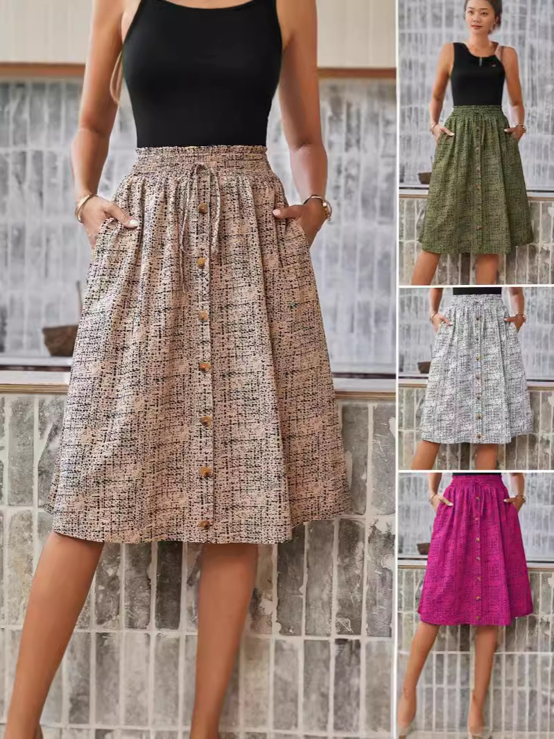 Amazon Europe and the United States cross-border 2024 foreign trade new women's fashion printed single-breasted casual summer skirt