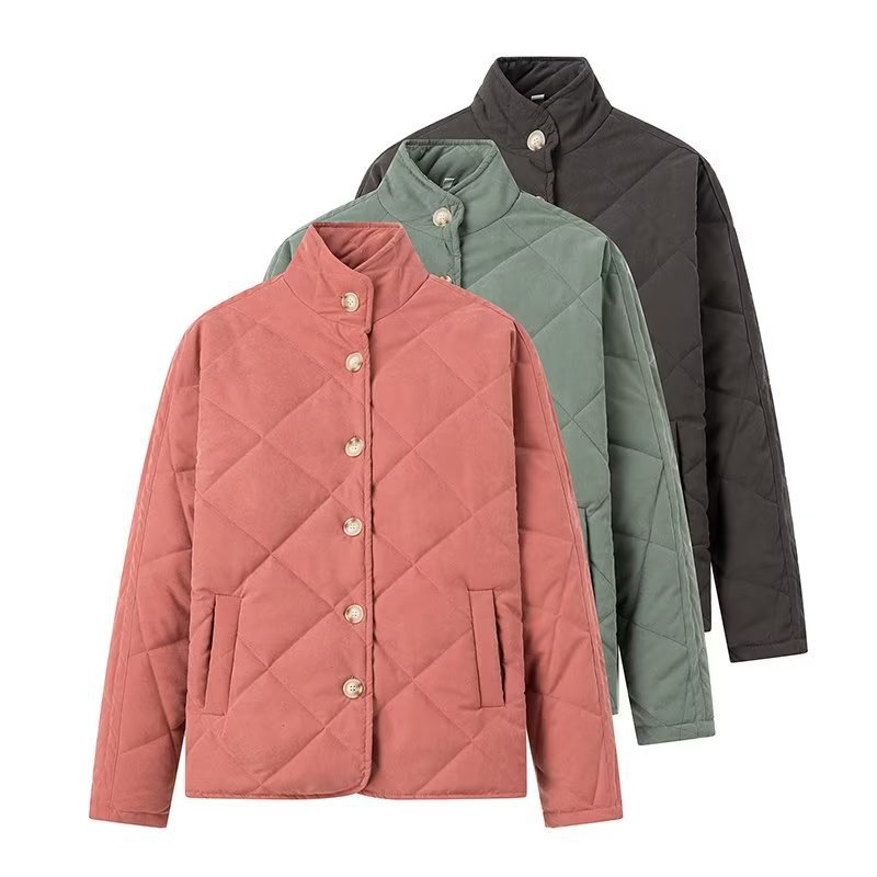 2023 Winter New European and American Cross-border Women's Clothing Urban Leisure Rhombus Collar Cotton Coat 1730