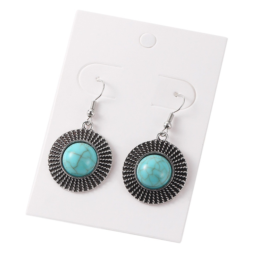 Europe and the United States cross-border Amazon new vintage earrings fashion personality earrings turquoise round earrings ear hook wholesale