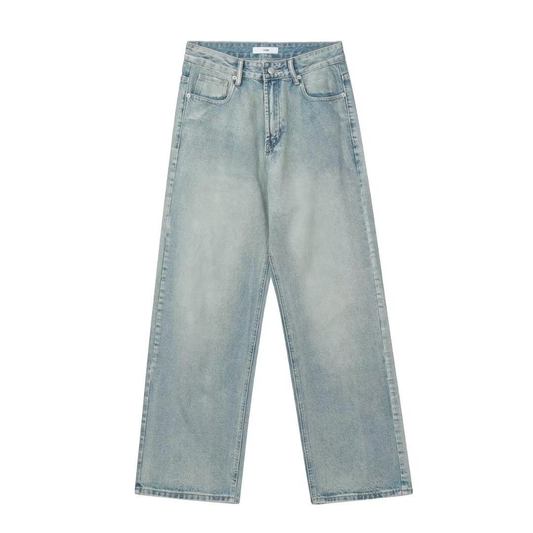 Simple wide leg loose Denim trousers men's straight spring and autumn American mopping pants High Street casual pants one-piece delivery