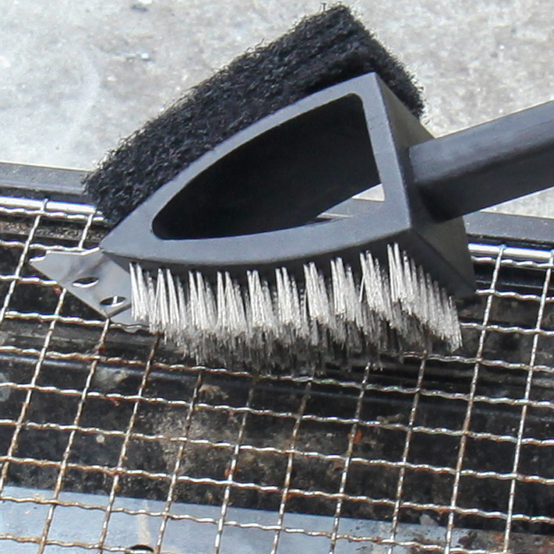 Picture of Steel Brush Cleaning Brush Long Handle Commercial Cleaning Tool Barbecue Grill Steel Brush Long Handle Barbecue Mesh Stainless Steel Brush Iron Brush