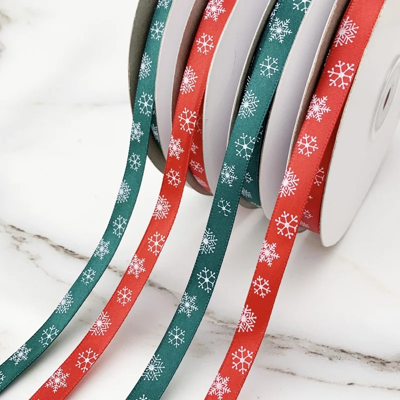 1cm Printed Snowflake Christmas Ribbon Satin Ribbon Gift Wrapping Ribbon Wholesale in Stock 22/ 45m