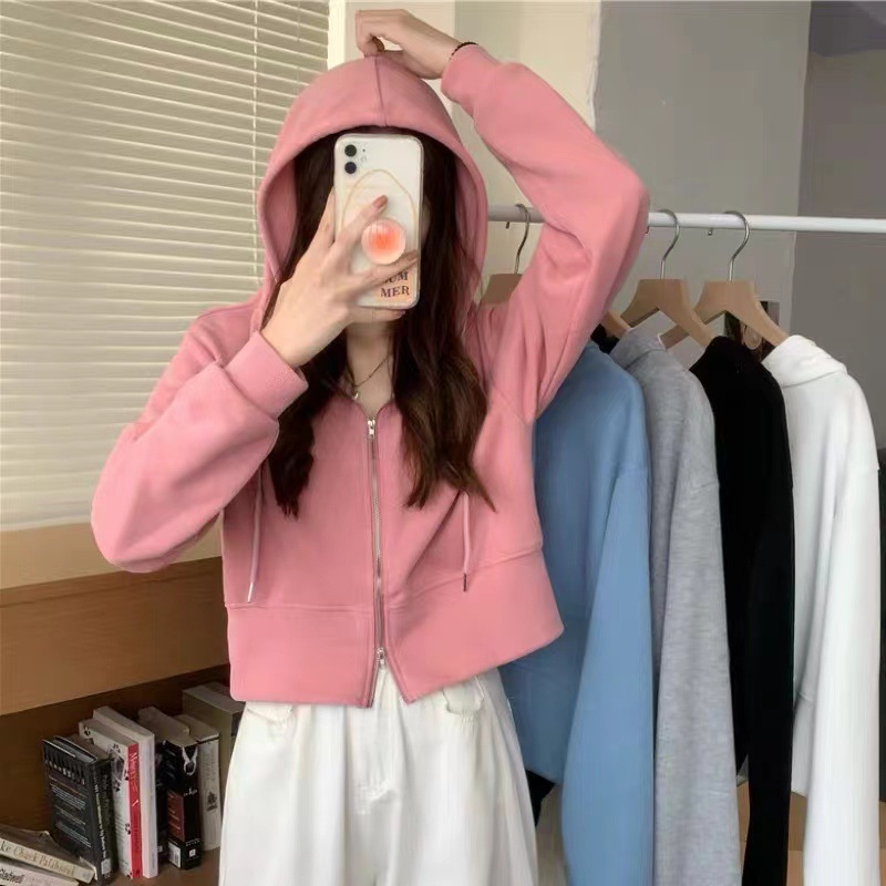 Zipper Cardigan Hoodie Women's Spring and Autumn Loose Design Sense Niche Short Jacket Women's ins Trendy