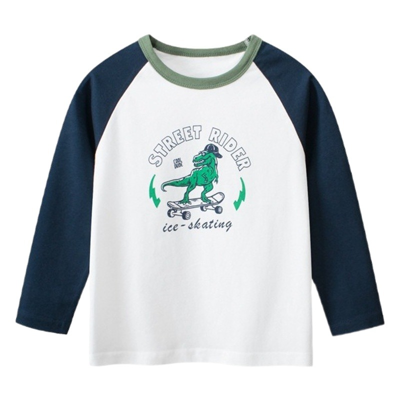 27kids autumn cross-border children's clothing wholesale children's bottoming shirt dinosaur long-sleeved T-shirt baby clothes one-piece delivery