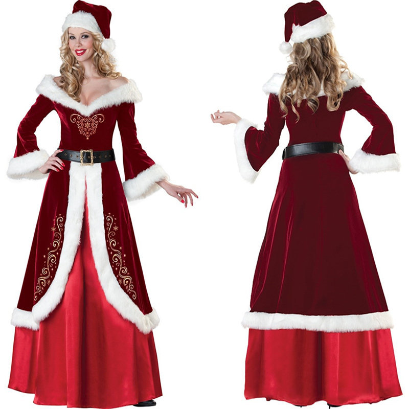 Christmas Clothing Women's Long-Sleeved European Retro Palace Long Skirt Christmas Clothing Adult Christmas Clothing Long Large Size XXXL