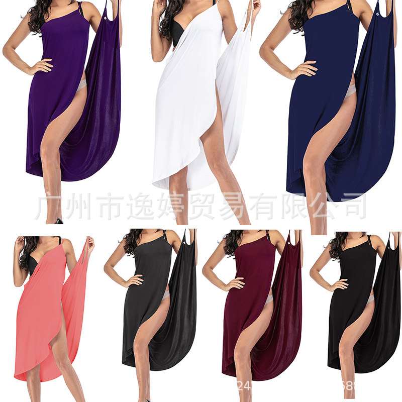 2023 Amazon Europe and America Summer Splicing Solid Color Sexual Beach Sling dress Cross-border Foreign Trade Direct Supply