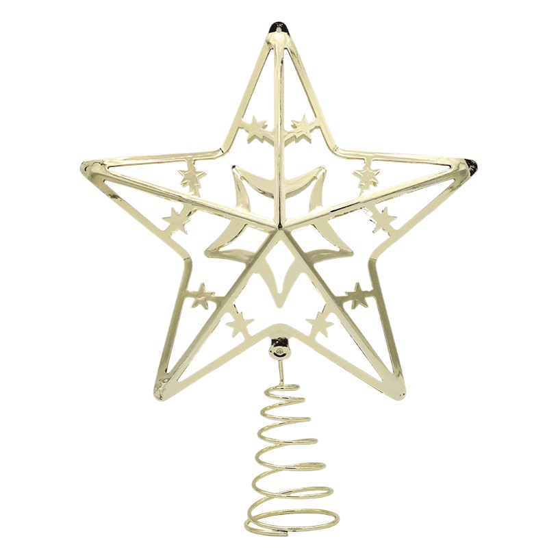 Cross-border wholesale new tin Christmas tree decoration tree top five-pointed star Iron three-dimensional five-pointed star