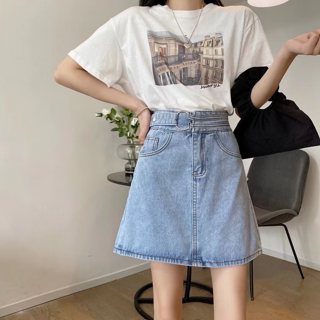 Picture of Summer Korean Style New High Waist Slimming Hip A- Line Short Skirt Female Student Design Sense Closing Hip Denim Half Skirt