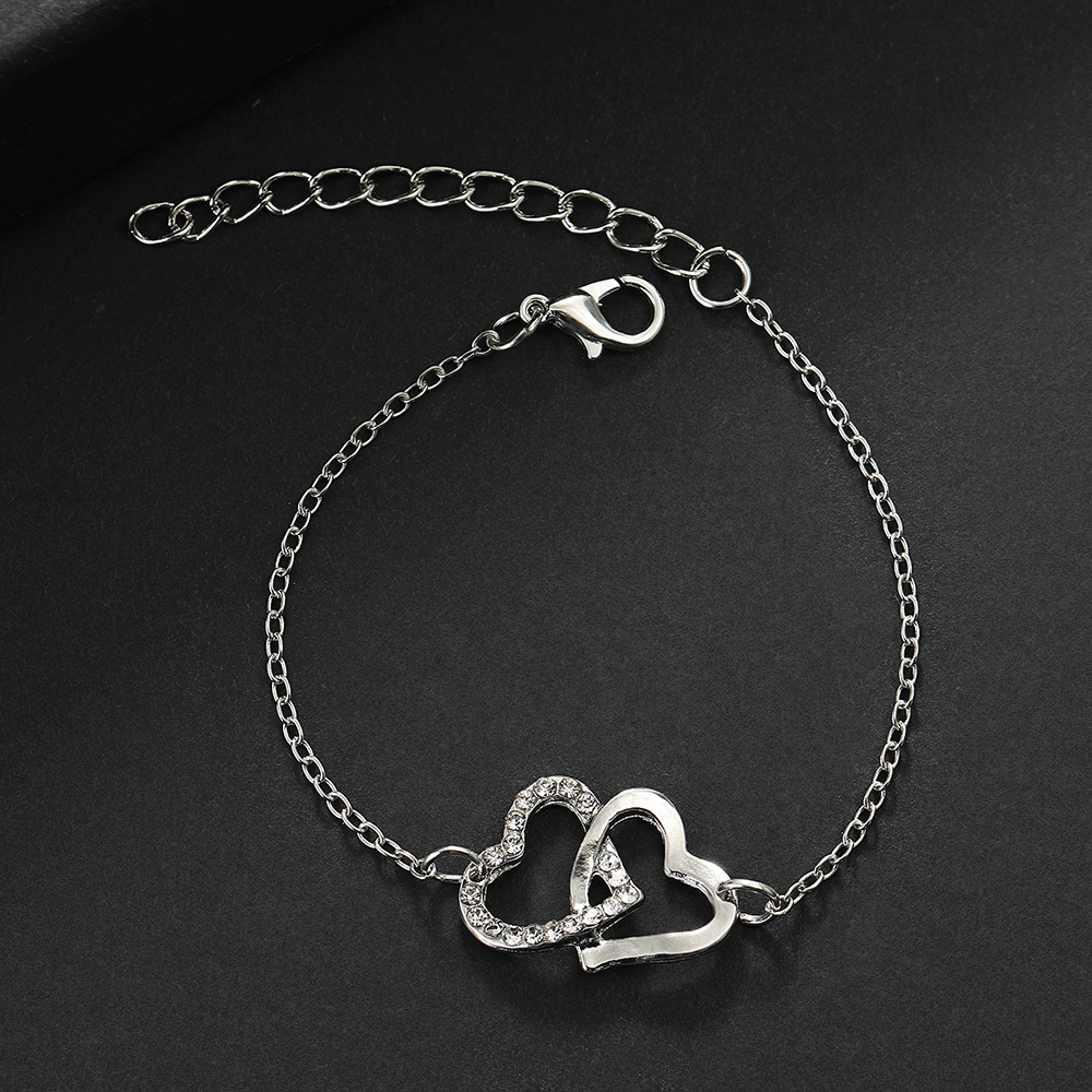 Picture of New Fashion European and American Simple Double Love Necklace Jewelry suit Light Luxury Bride Double Heart Jewelry Four-piece Set