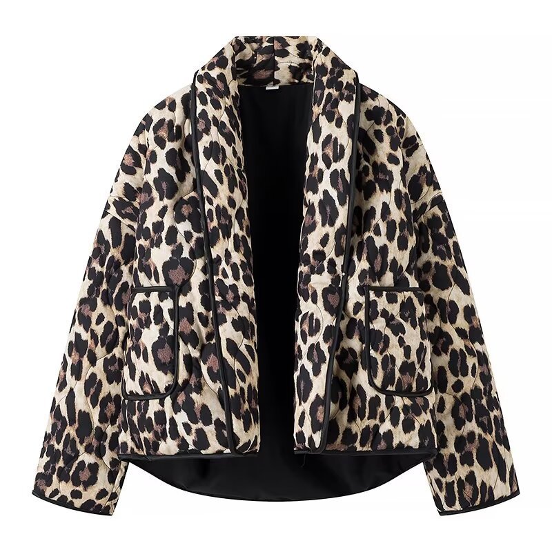 Amazon Europe and the United States cross-border women's clothing 2023 winter new retro leopard print cotton-padded jacket women's flower cotton-padded jacket 1784