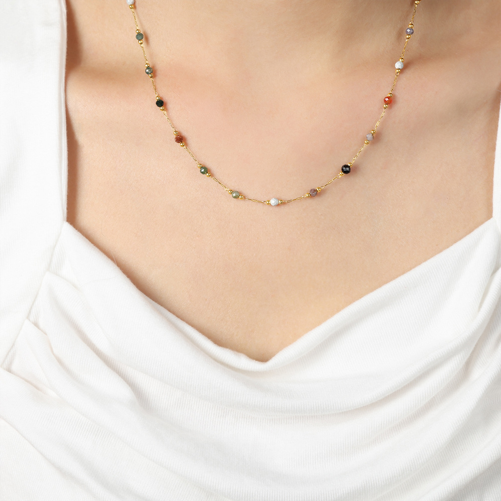 Picture of Minimalistic Fashion Niche Personality All-match Geometric Jewelry Mix and Match Natural Stone Beaded Design Titanium Steel Jewelry suit