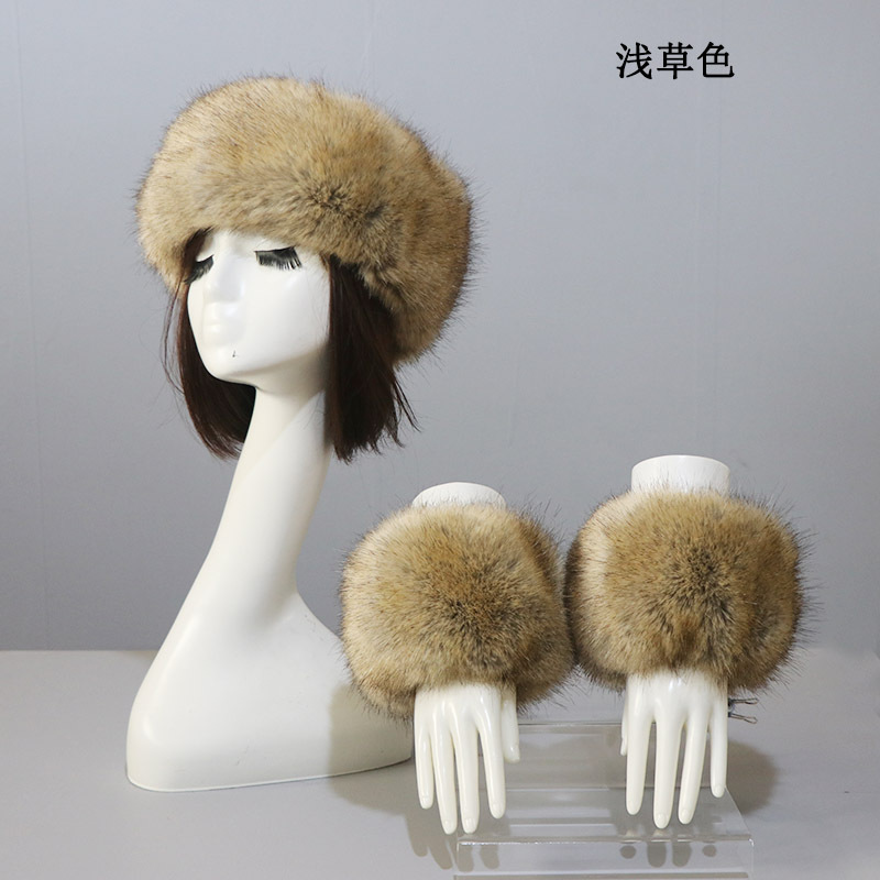 Picture of Hat Cuff Set Autumn and Winter Warm Imitation Fur Empty Top Hat Imitation Fox Mao Mao Cuff Foreign Trade Beanie Hat for Women