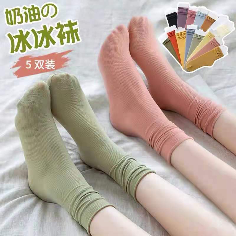 Picture of Spring and summer Japanese girls velvet ice socks in the tube boneless pile socks long ladies solid color socks manufacturers
