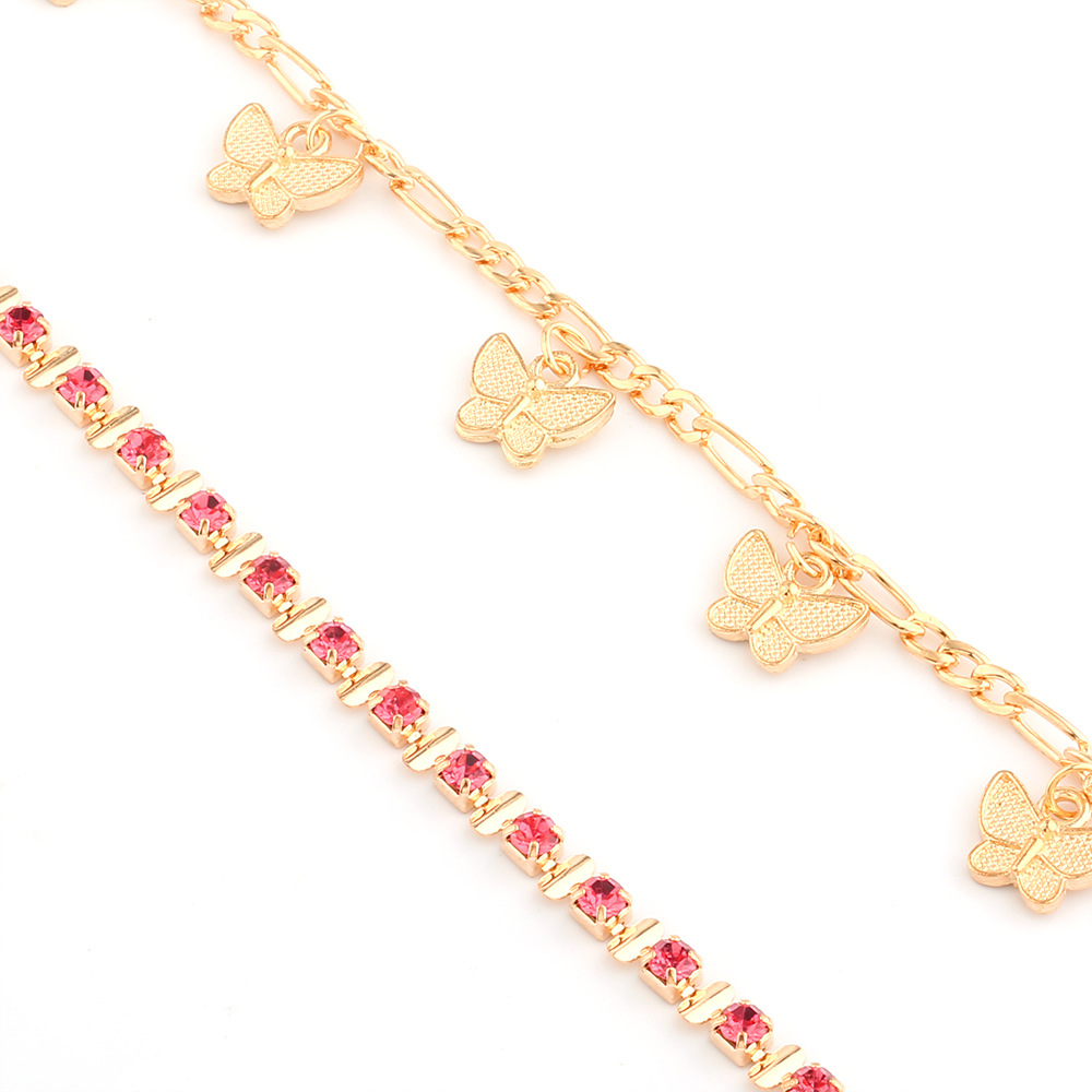 Picture of European and American Simple and Sweet Pink Claw Chain Copper Ornaments Butterfly Tassel Foot Ornaments Multi-Layered 2-Piece Set Anklets