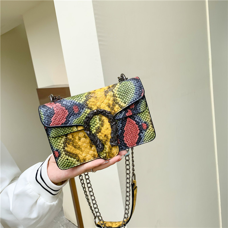 Picture of Fashion Women's Bag 19cm Wide Small Square Bag Color Crocodile Pattern Flip Foreign Trade Small Backpack Chain Crossbody Shoulder Bag
