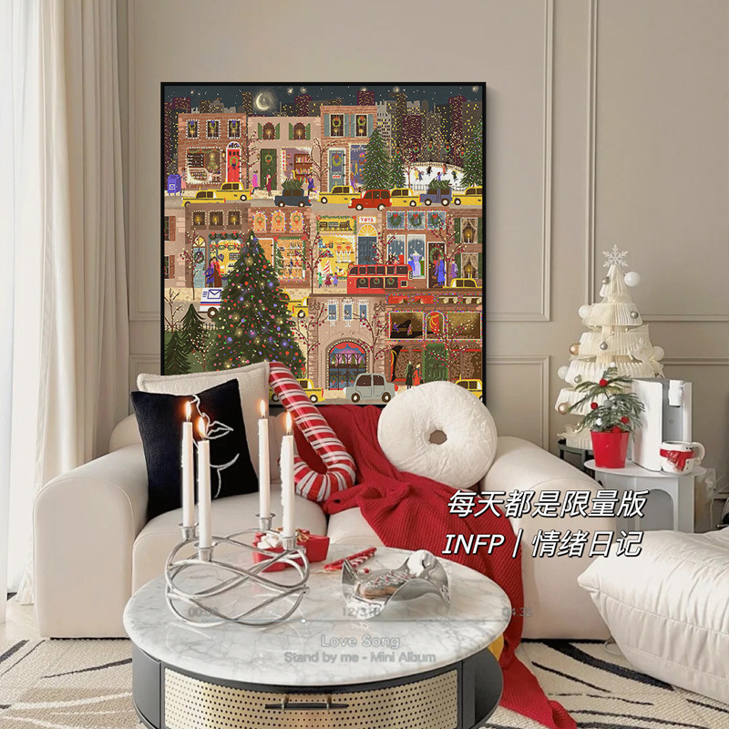 Picture of Christmas Winter Lamp Living Room Decoration Painting Ins Style Bedroom Bedside Hanging Painting Niche Art Artsy Warm Floor-To-Ceiling Painting