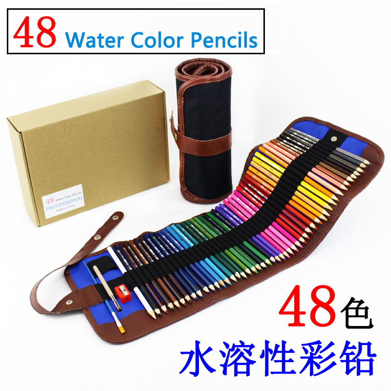 Picture of Cross-border wholesale color pencil 72 color 48 color 36 color roll pen curtain set art hand-painted brush water-soluble color lead
