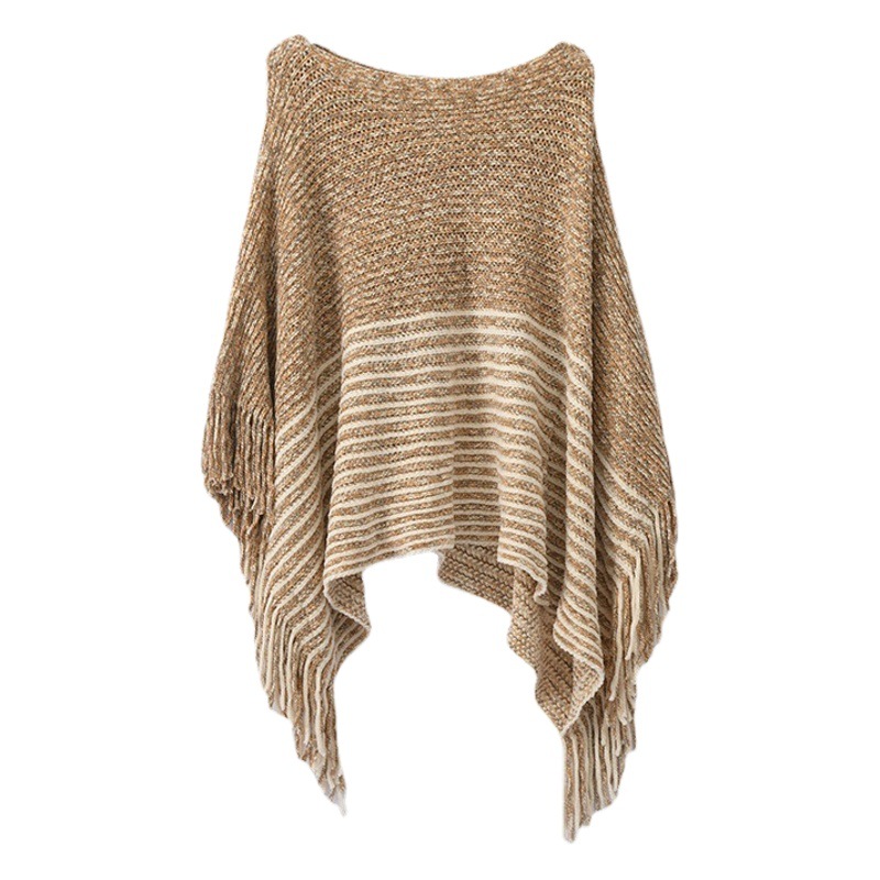 Cross-border Chennel Shaped Collar Pullover Cape European and American Fashion Split Tassel Shawl Nordic Style Warm Scarf