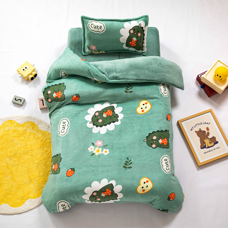 Picture of Kindergarten quilt three-piece autumn and winter milk velvet double-sided velvet baby admission core six-piece coral velvet bedding