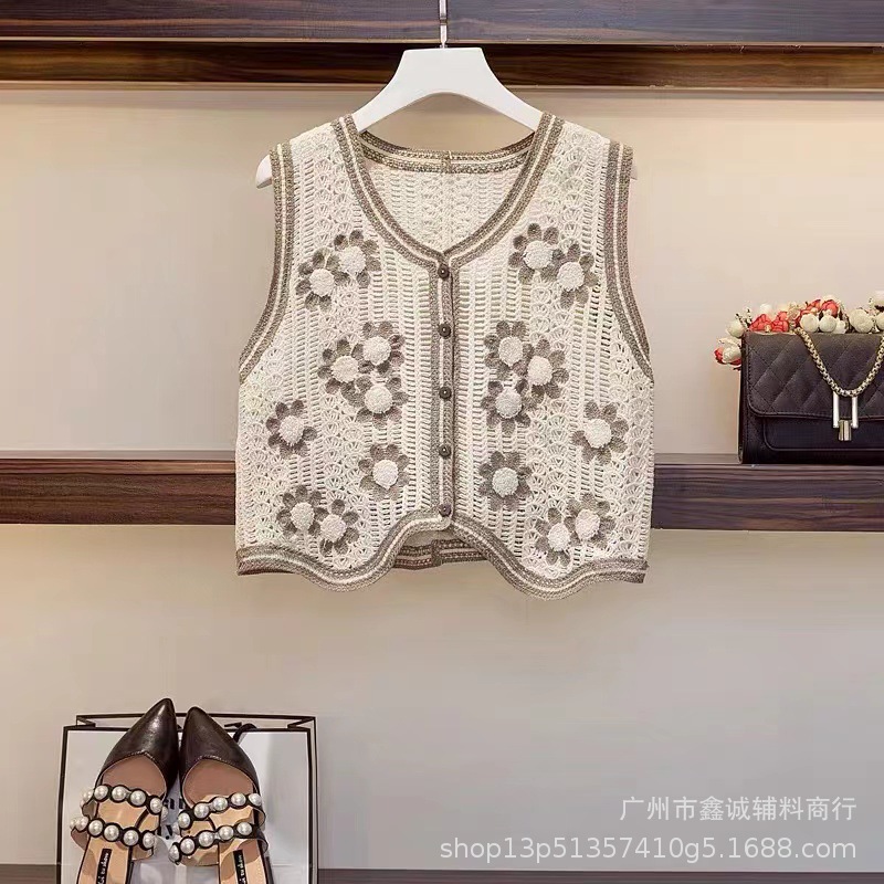 Picture of New Korean Style Knitted Vest Women's Vintage Embroidered Crochet Knitted Shirt Waistcoat Vest Sleeveless Jacket Spring and Summer