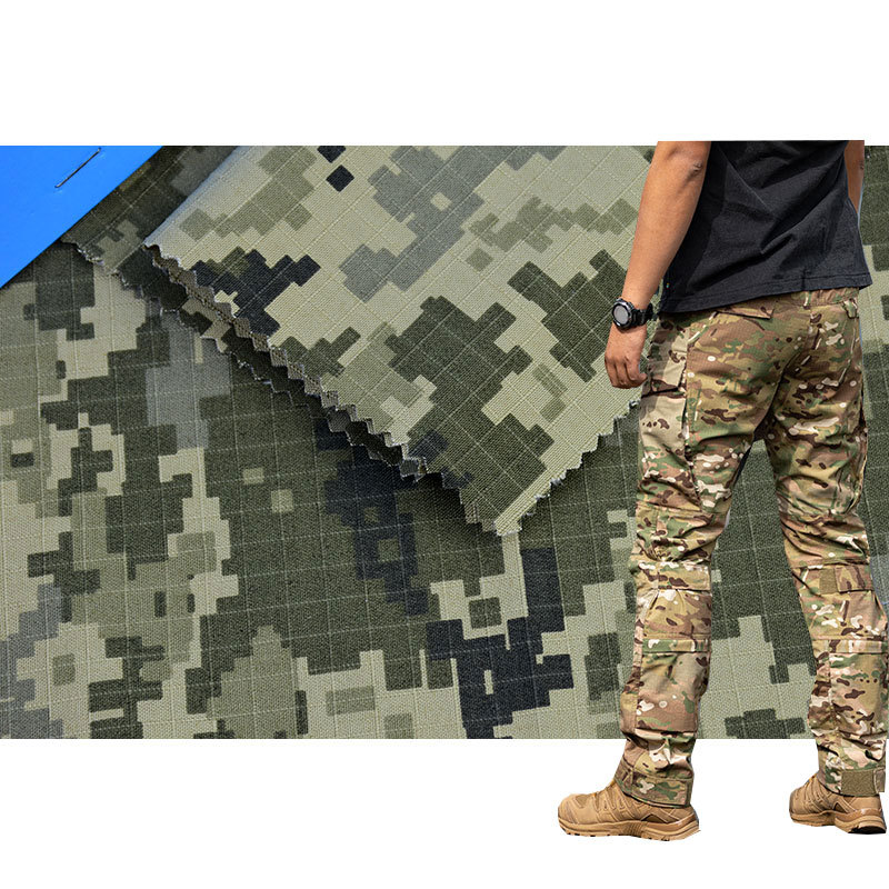 CVC cotton-polyester dark check camouflage printed fabric waterproof polyester-cotton blended outdoor Plaid tear-resistant wear-resistant fabric