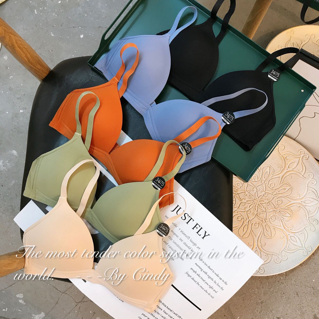 Yosendi Triangle Cup Garbage Same Style No Steel Ring No Mark Adjustable Shoulder Strap Size Chest Thin Bra