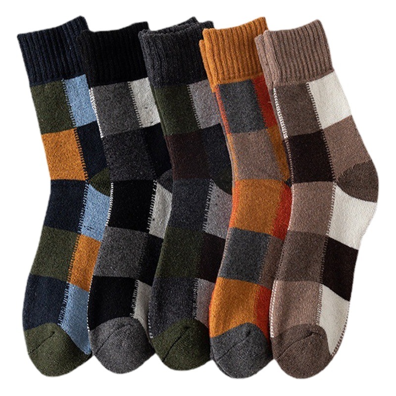 21 autumn and winter new socks men's socks Plaid Terry thick warm rabbit wool socks for cross-border foreign trade
