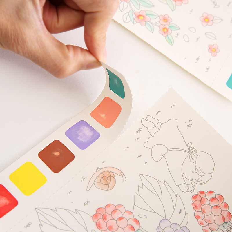 Picture of Creative Watercolor Coloring Book Gouache Graffiti Picture Book Cartoon Note Kidsren's Drawing Book Comes with Pigment Watercolor Drawing Paper