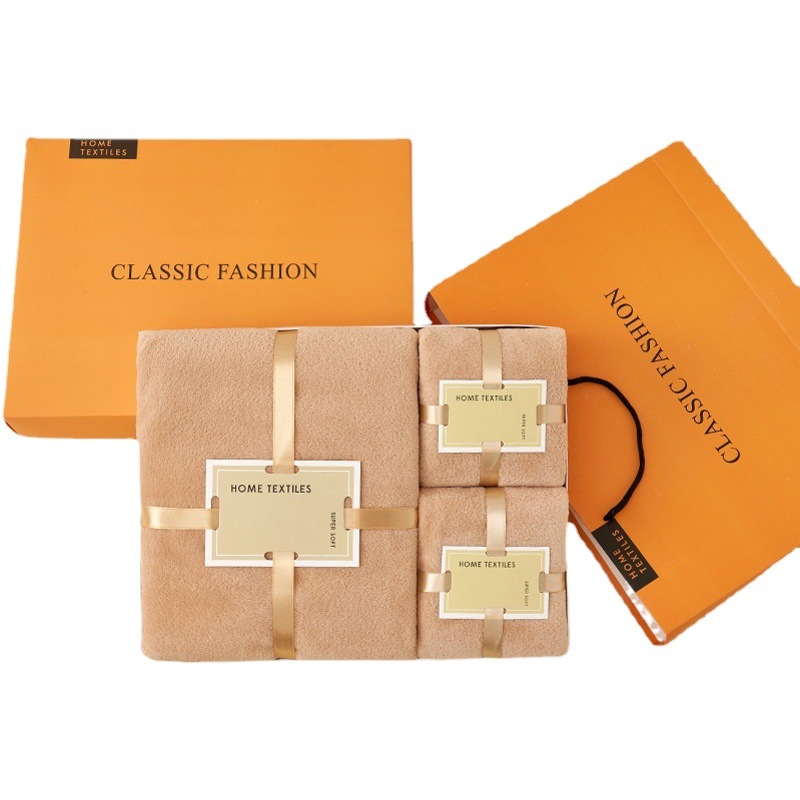 Coral fleece towel gift box bath towel three-piece gift box towel suit lock guest gift bath towel towel set box packaging