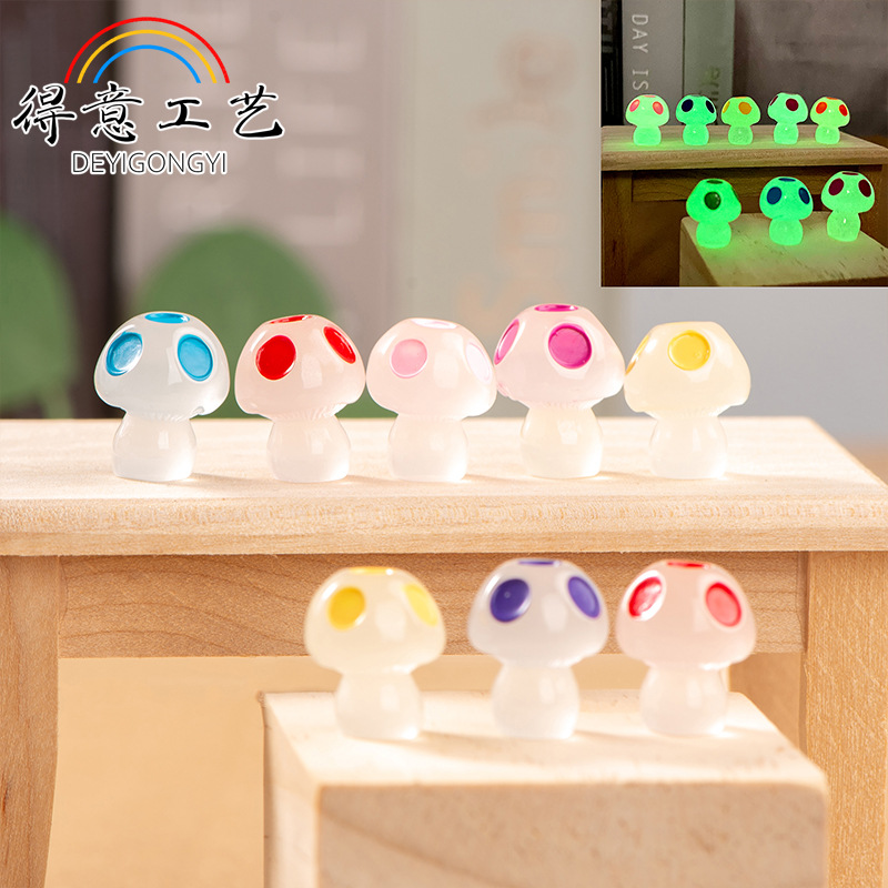 Picture of Luminous Mushroom Resin Small Ornaments Moss Micro Landscape Potted Plant Colorful Luminous Small Mushroom Decorations diy Accessories